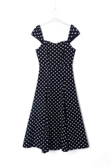 Summer Black Bottom White Polka Dot Casual Vacation Sling Midi Dress for Women