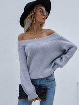 Off Shoulder Loose Sweater Autumn Winter Off Shoulder Solid Color Pullover Sweater Women