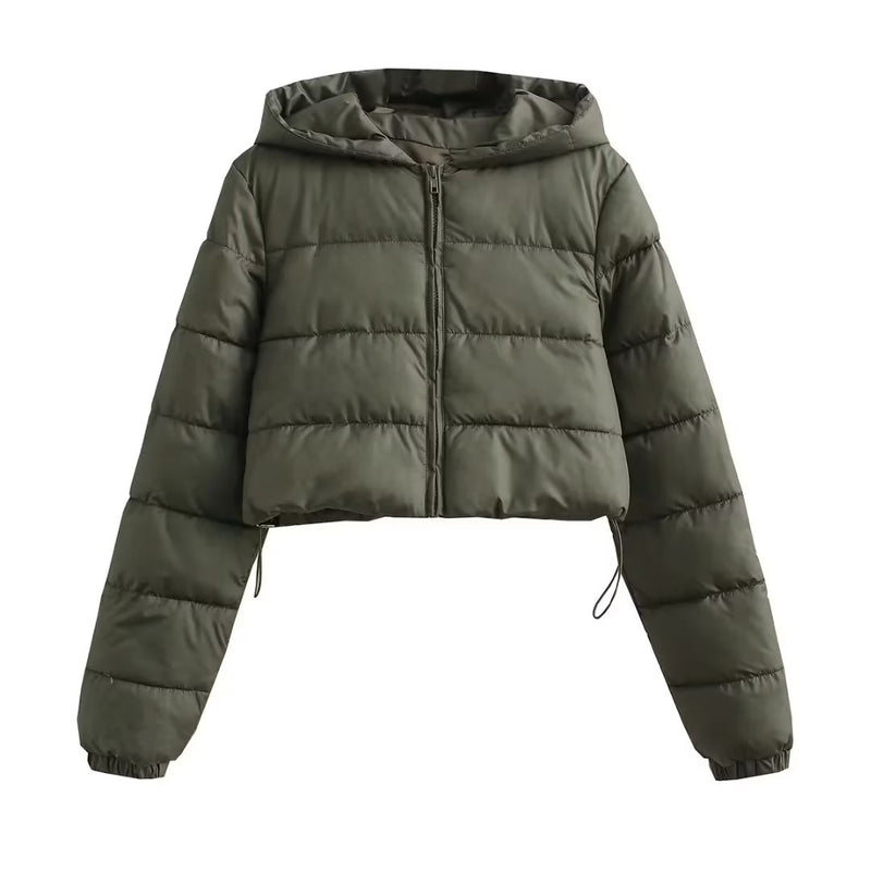 Herbst Damen Kleidung Urban Casual Kurzer Kapuzen-Baumwollmantel Jacke Damen