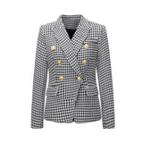 New Women  Clothes Coat Autumn Winter Small Houndstooth Fashion Short Double Breasted Coat Blazer - Angelique