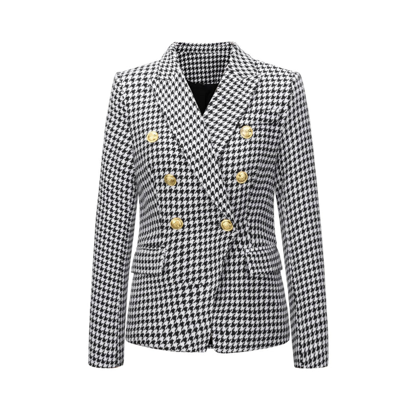 New Women  Clothes Coat Autumn Winter Small Houndstooth Fashion Short Double Breasted Coat Blazer - Angelique