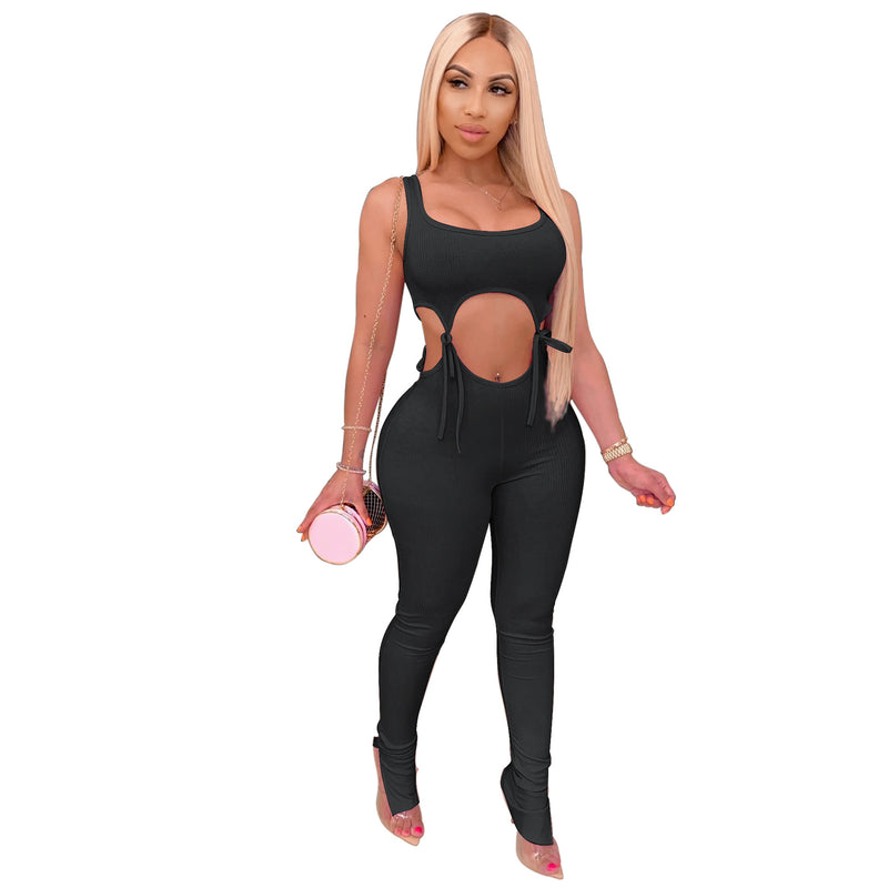 Summer  Women Clothing  Sunken Stripe High Elastic Lace-up Tight Sexy Fashion Suit