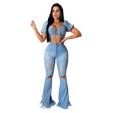 Women Women Clothing Ripped Tassel Washed Jeans Pants Only