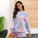 Tie-Dye Printing Casual Sports Sweater Home Half Sleeve Ruffled two piece set Women