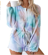 Tie-Dye Printing Casual Sports Sweater Home Half Sleeve Ruffled two piece set Women