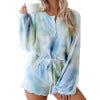 Tie-Dye Printing Casual Sports Sweater Home Half Sleeve Ruffled two piece set Women