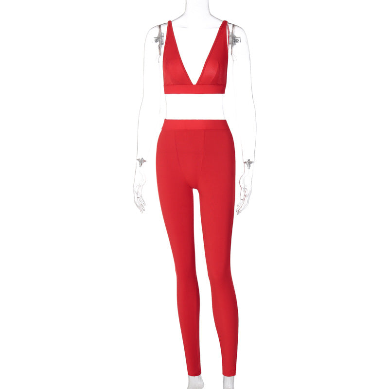 Spring Summer Women Wear V-neck Sports Yoga Suit Women