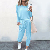 Spot Autumn Winter New Women Clothing   Loose-Fitting Solid Color Long Sleeves Casual Suit