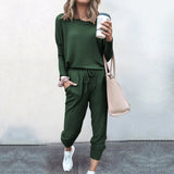 Spot Autumn Winter New Women Clothing   Loose-Fitting Solid Color Long Sleeves Casual Suit