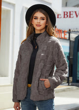 Herbst Winter Frauen Kleidung Langarm Strickjacke Zipper Lose Einfarbig Plaid Plüsch Mantel