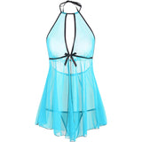 Sexy Lingerie Women Backless Lace up Free off Sexy Pajamas Suit Halter See through Tulle Hair