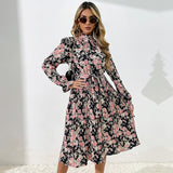 Women Wear Printed Long Sleeve Half Turtleneck Dress - Angelique