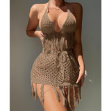 Knitted Lace Up Tassel Bikini Skirt Outfit Sexy Bikini Beach Cover Up