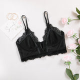 Sexy Deep V Plunge neck Strap French Lace Ribbon Steel Ring Base Bra