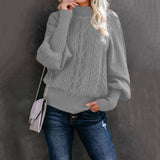 Winter Mid Neck Sweater Women Loose Long Sleeve Knitted Solid Color Sweater