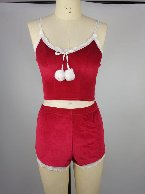 Christmas Sexy Sexy Lingerie Set Velvet Spaghetti Straps Shorts Passion Temptation Uniform