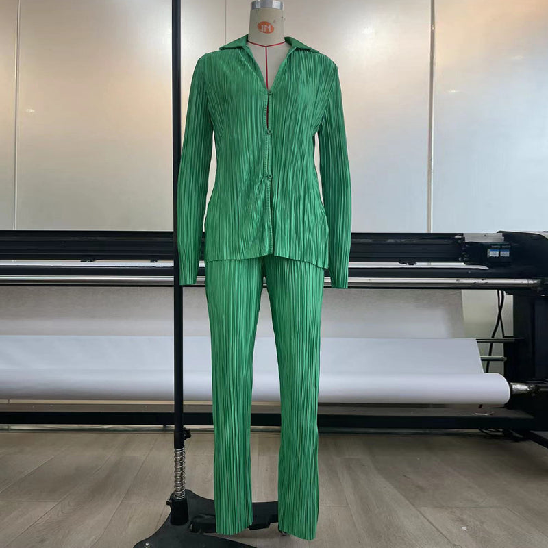 Spring Summer Suit Single-Breasted Shirt Long Sleeve Collared Cardigan Trousers Pajamas Two-Piece