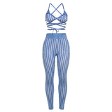 Summer Women Clothing Striped Strap Vest Slim Fit Skinny Pants Suit for Women