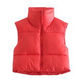 Sleeveless Zipped Stand Collar Cotton Vest Autumn Winter Multi Color Slim Fit Cotton Padded Jacket Vest Top