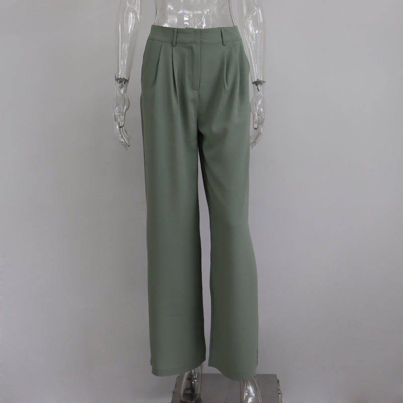 Spring Autumn Office Work Pant Women Casual High Waist Figure Flattering Straight Leg Pants