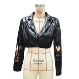 Women Clothing Autumn Winter Tube Top Split Dress Women Collared Short Coat Women Leather Top