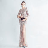 High Density Ostrich Feather Sequin Long Sleeve Fishtail High End Evening Dress - Angelique