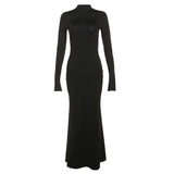 Women Autumn Winter Women round Neck Long Sleeve Sexy Backless Slim Fit Sheath Dress