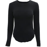 Women Clothing Autumn Winter Long Sleeve round Neck Ripped Sexy Top