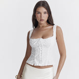 Women Clothing Summer Cotton Linen Jacquard Sexy Wear Camisole Short Sexy Cropped Top Women - Angelique