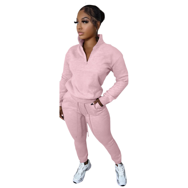 Urban Autumn Winter Fleece Lined Pullover Zipper Casual Exercise Suit