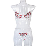 Sexy Two Piece Floral Embroidery Stretch Sexy See Through Lingerie Set