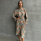 Women Wear Printed Long Sleeve Half Turtleneck Dress - Angelique