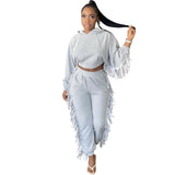 Women Clothing Fish Sports Casual with Coat Cap Tassel Edge Two Piece Set