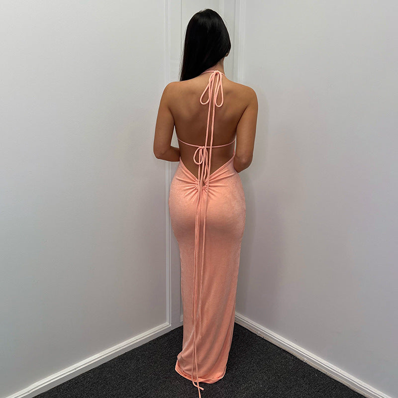 Frauen Kleidung Sommer Sexy Slim Fit Rückenfreies Plissee Schnürkleid