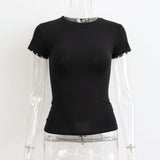 Spring Summer Basic round Neck Short Sleeve T shirt Women Tight Sexy Simple Solid Color Top Women