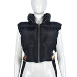 Sexy Stand Collar Zipper Cotton Filled Metal Buckle Strap Vest Coat Cotton Padded Coat