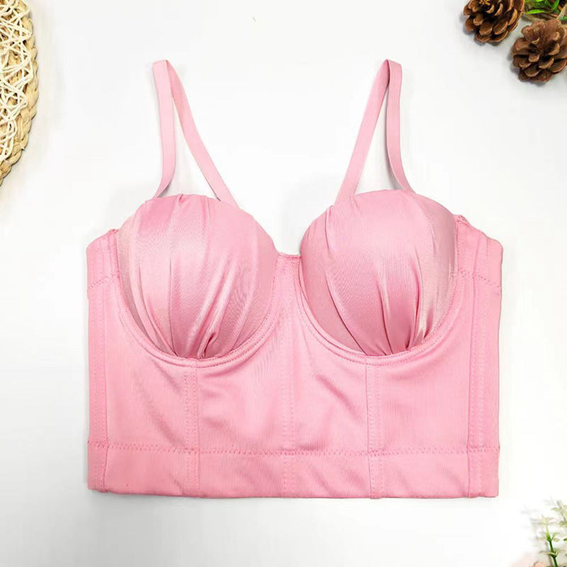 Women Clothing Pleated Corset Underwear Small Sling Solid Color Slimming Tube Top Short Vest Women