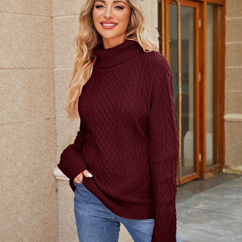 Rollkragen Twist Pullover Frauen Herbst Winter Einfarbig Gestrickte Top Hohe Kragen Bodenbildung Shirt