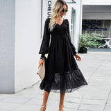 Dress Autumn Winter Women Elegant Elegant V-neck Jacquard Dress - Angelique