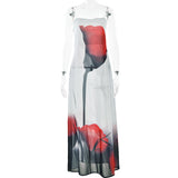 Summer Printed See through Strap Dress Sexy off Neck Waist Maxi Dress