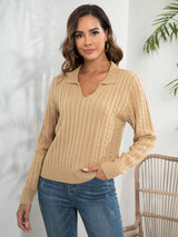 Kragen Zopfmuster Pullover Frauen Pullover lose Herbst Winter Langarm Strickwaren Frauen Kleidung