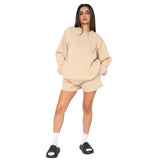 Baumwolle Herbst Winter Einfarbig rundhals Pullover Langarm Pullover Frauen Casual Shorts Set