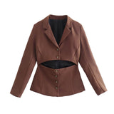 Summer Wind Women Brown Open Design Blazer Blazer - Angelique