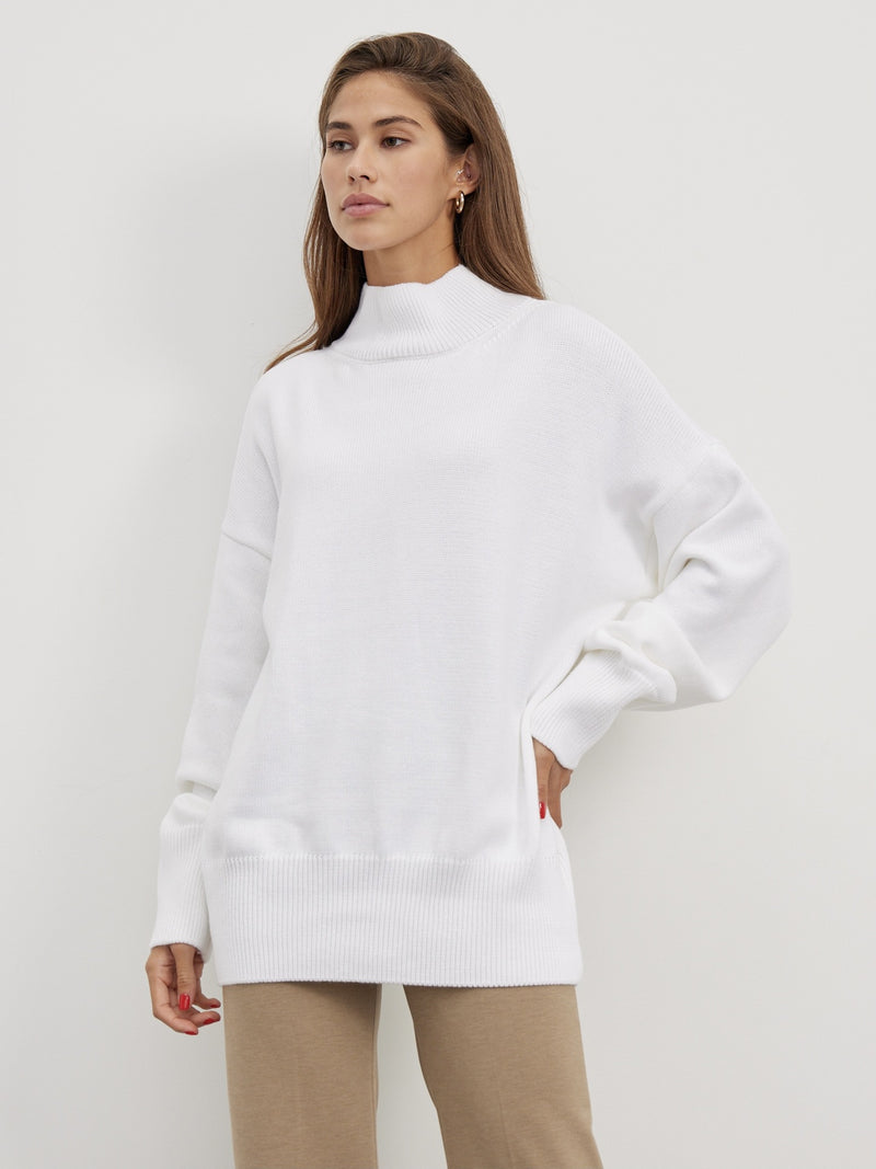 Women Knitting Autumn Winter Loose Russian Mock Neck Sweater