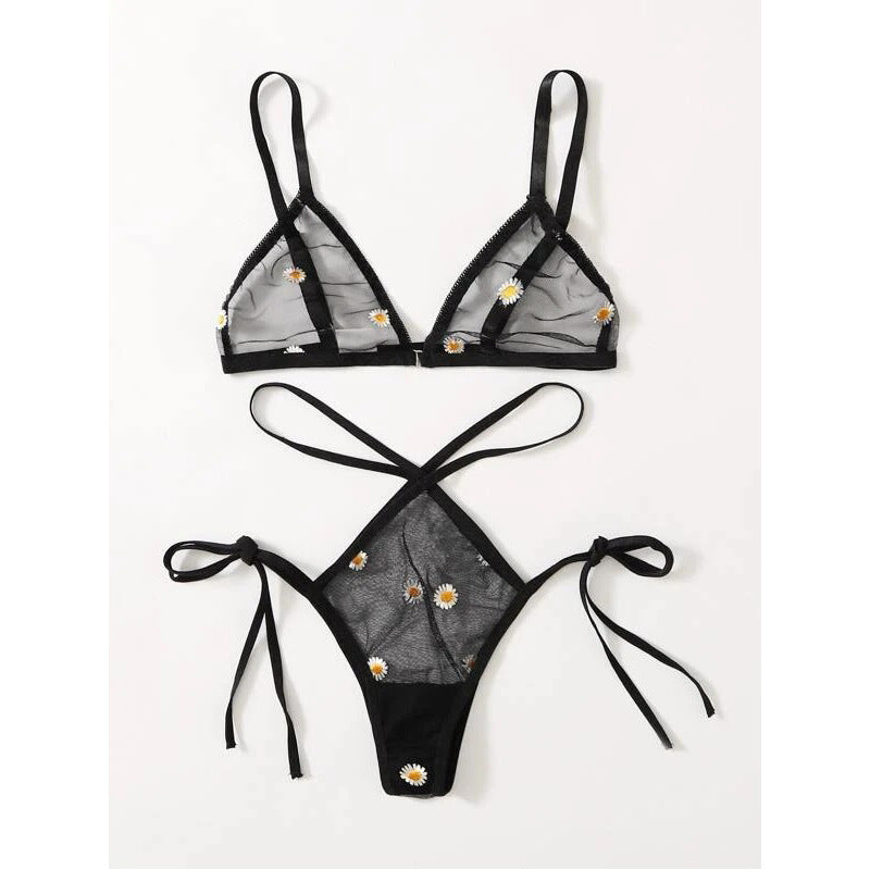 Daisy Embroidered Sexy Lingerie Set Sexy Seduction See through Bikini