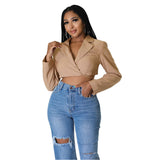 Women Wear V Collar Backless Long Sleeves  cropped Short Small Blazer Outerwear - Angelique