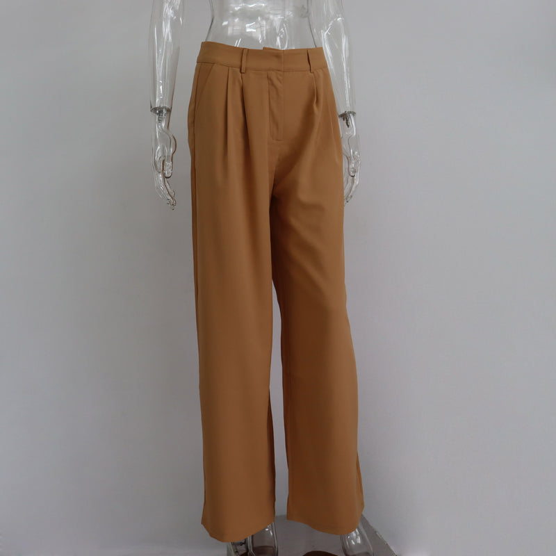 Spring Autumn Office Work Pant Women Casual High Waist Figure Flattering Straight Leg Pants