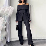 Ladies Suit Autumn Off Shoulder Trousers Two Piece Set