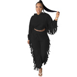 Women Clothing Fish Sports Casual with Coat Cap Tassel Edge Two Piece Set