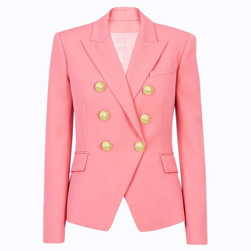 Spring Autumn High Quality Top Goods Women Blazer Women Metal Lion Head Buckle Double Breasted Small Blazers - Angelique